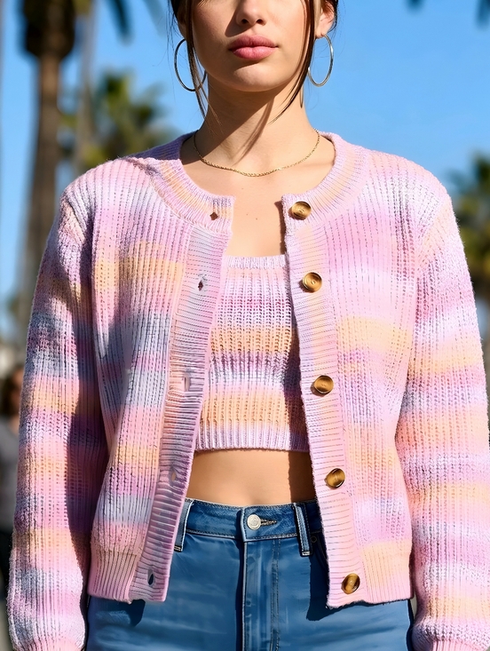Fate Sweaters - Mabelinda Pastel Striped Cardigan Set